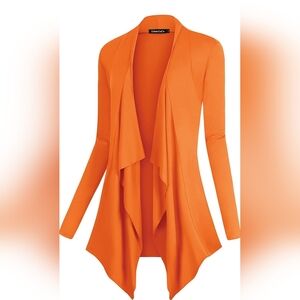 Size 2XL Women's Drape Front Open Cardigan Long Sleeve Irregular Hem Orange